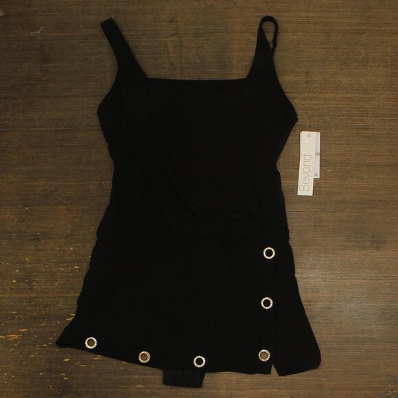 NWT Beyond Control Womens Grommet-Detail Square-Neck Swim Dress Black 12 - Picture 4 of 8
